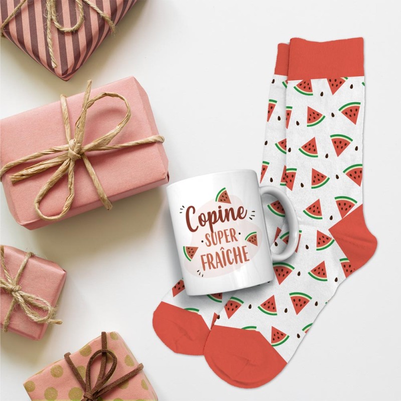 COFFRET MUG CHAUSSETTES "COPINE SUPER FRAICHE"