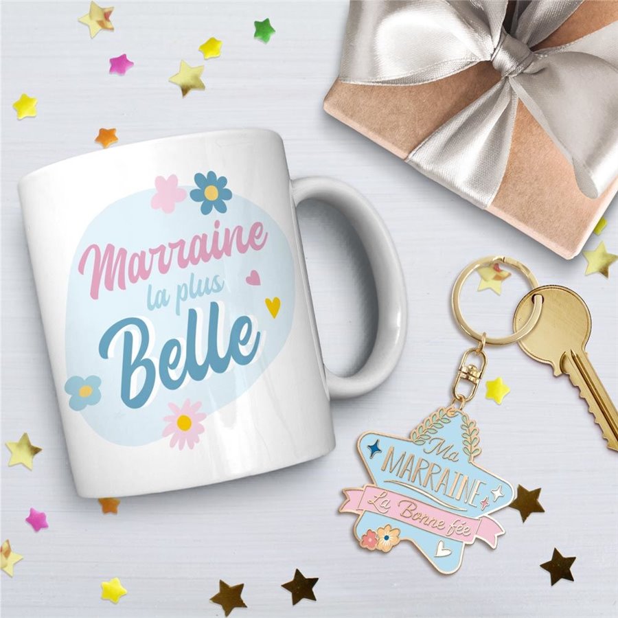 COFFRET MUG PORTE CLE "MARRAINE"