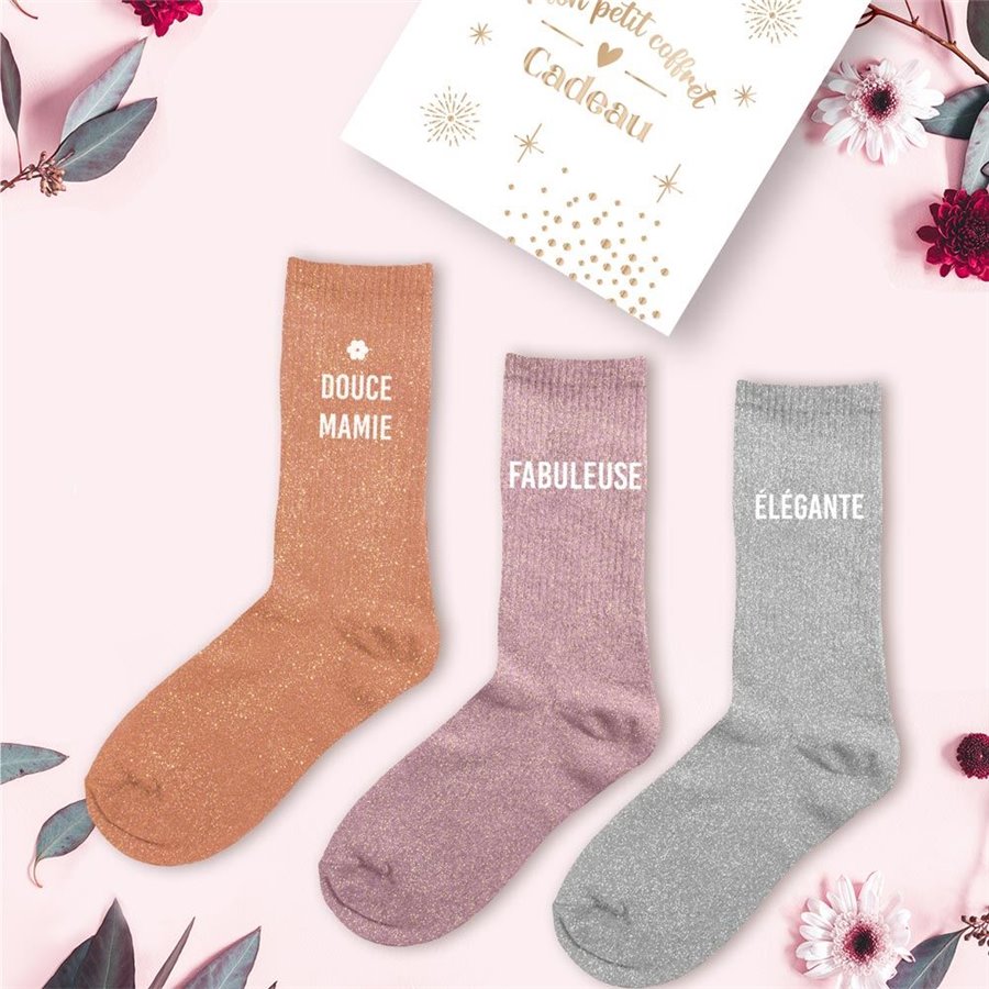 COFFRET TRIO CHAUSSETTES PAILLETTES DOUCE MAMIE