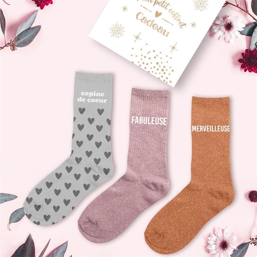 COFFRET TRIO CHAUSSETTES PAILLETTES COPINE DE COEUR