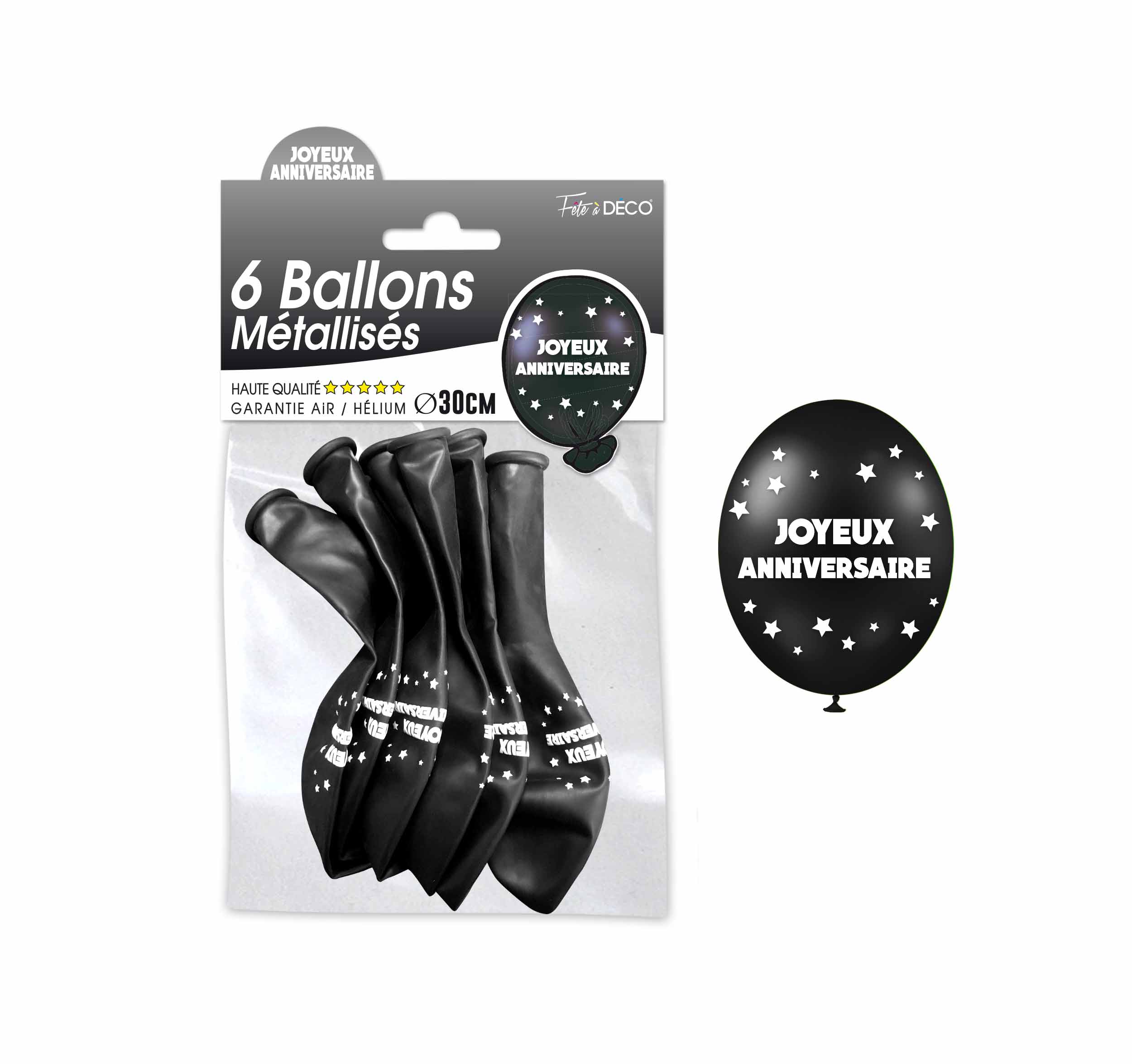 Sachet 6 Ballons Metal Noir Joyeux Anniversaire Petit Cadeau