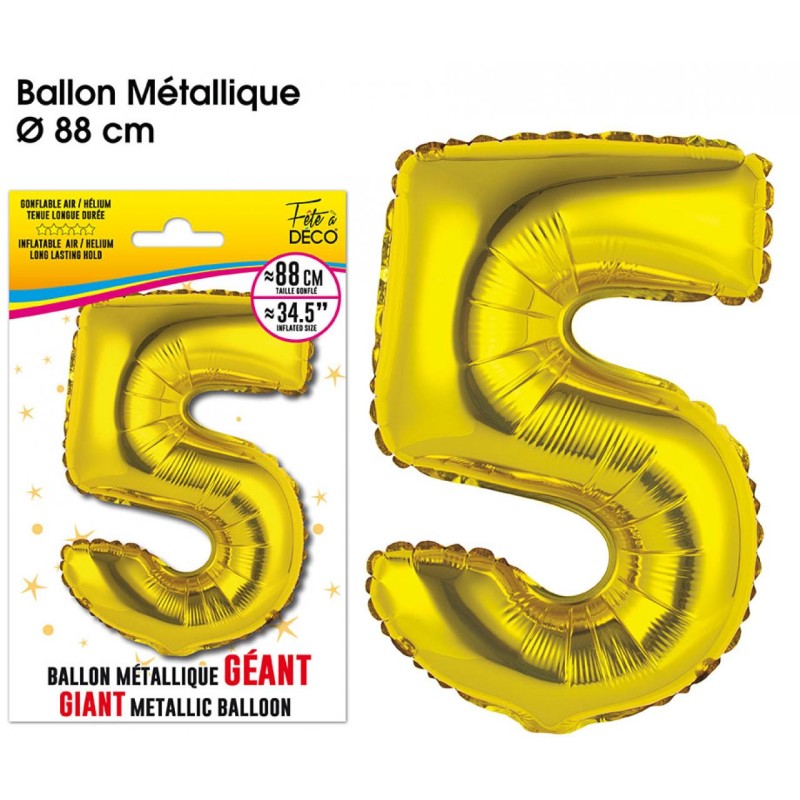 BALLON GEANT METALLIQUE OR CHIFFRE 5